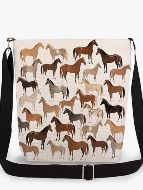 Chic Nation Accessories - Chic Nation Multi-Horse Print Crossbody Bag in Beige, Brown, Tan, Black
